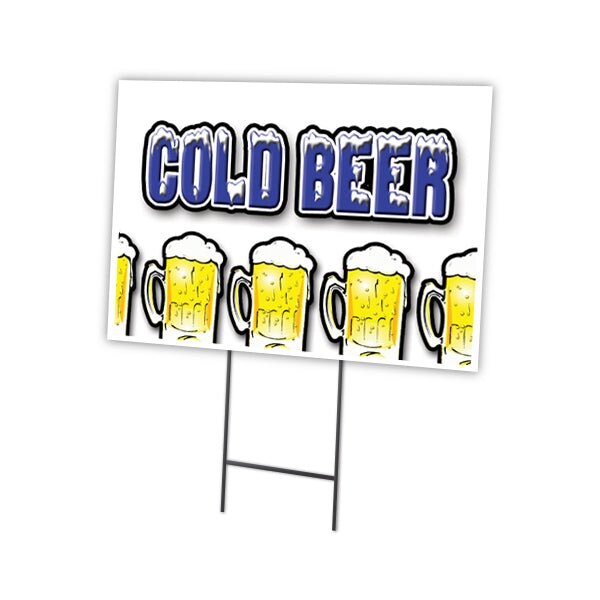 Signmission Cold Beer Yard Sign & Stake outdoor plastic coroplast window, C-1216-DS-Cold Beer C-1216-DS-Cold Beer - main